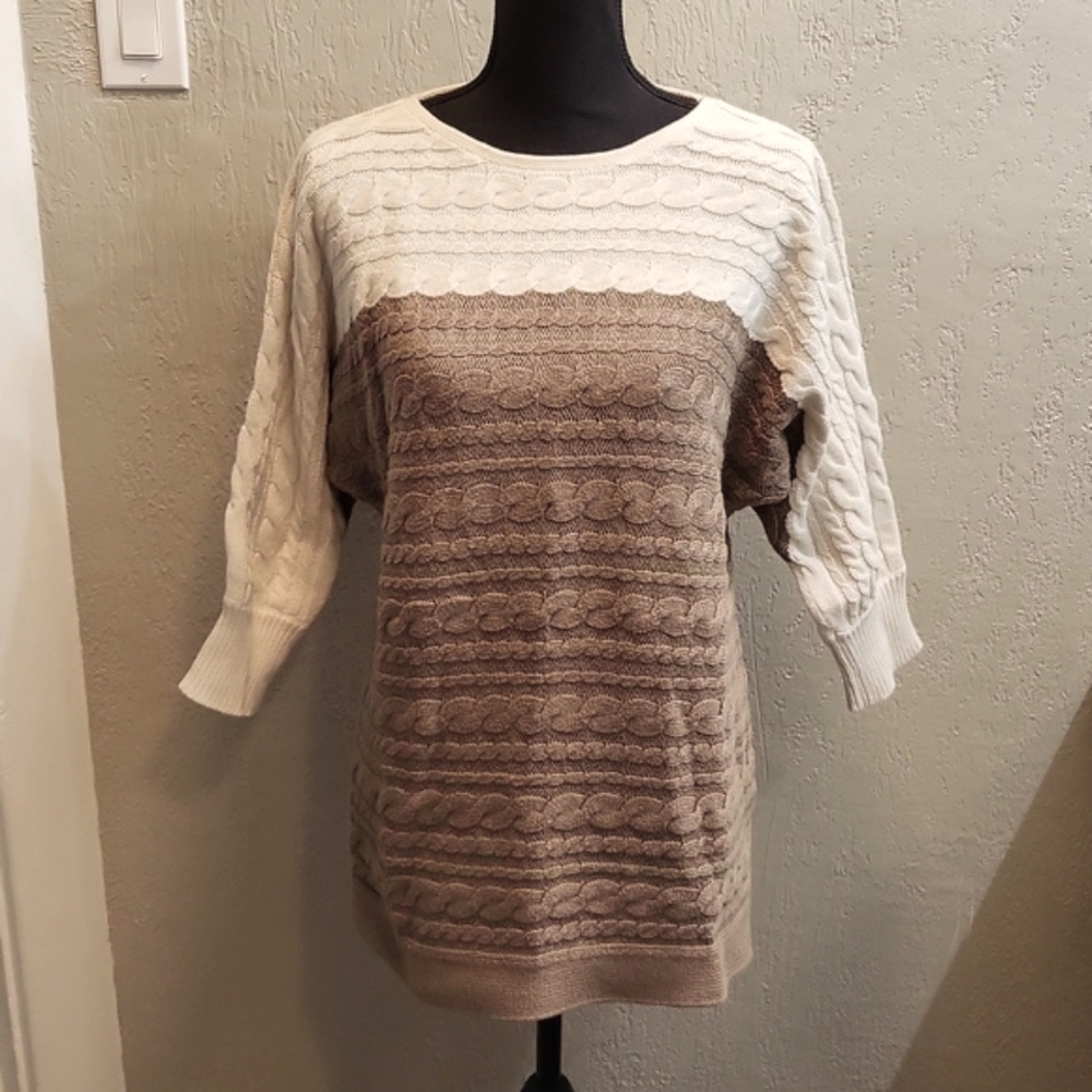 Banana Republic 3/4 Sleeve Cable Knit Color Block Sweater
